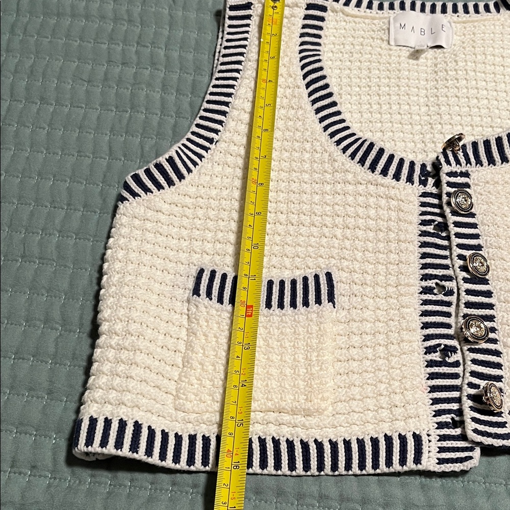 Mable Cream and Black Buttoned Cardigan Vest - Picture 9 of 11